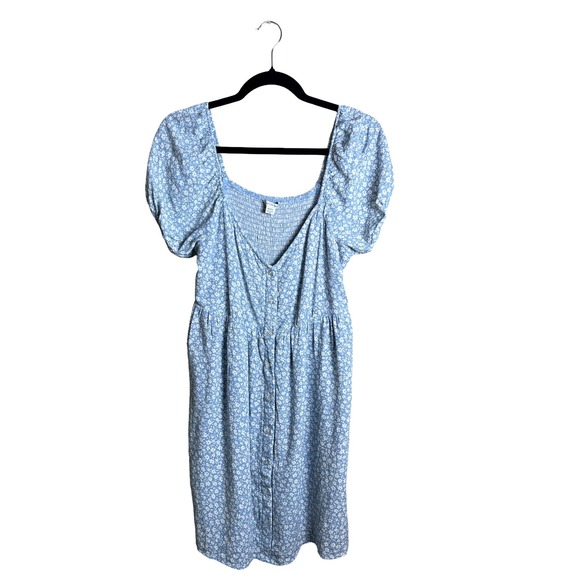 American Eagle Outfitters Dresses & Skirts - Modern American Eagle Blue Floral Puff Sleeve Smocked Mini Dress Size M